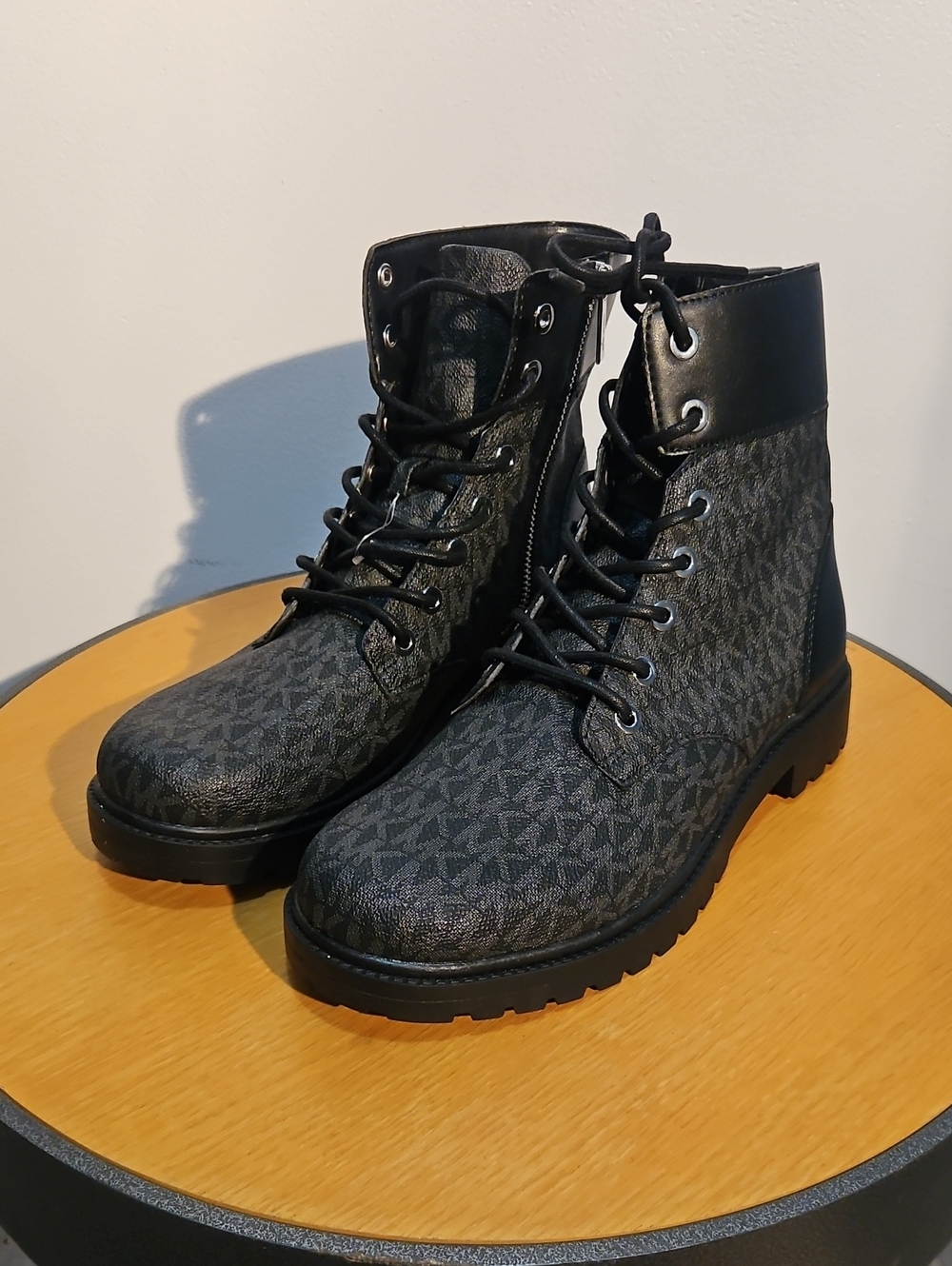 Womens Black Patterned Lace-Up Ankle Boots Michael Kors